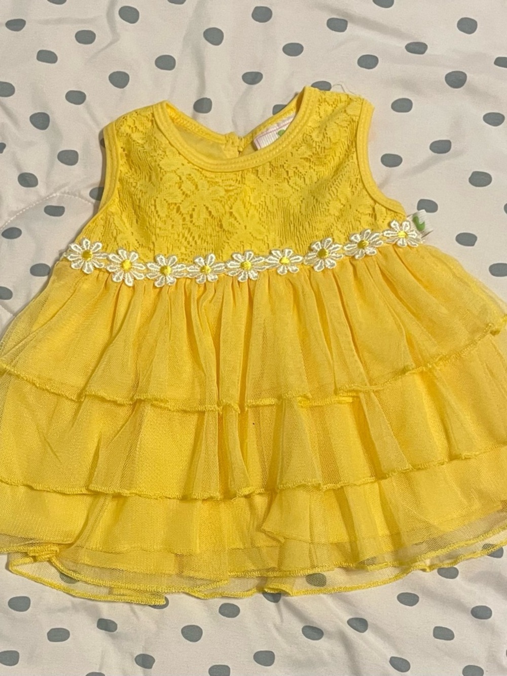 Yellow Daisy Trim Tiered Tulle Dress for Kids